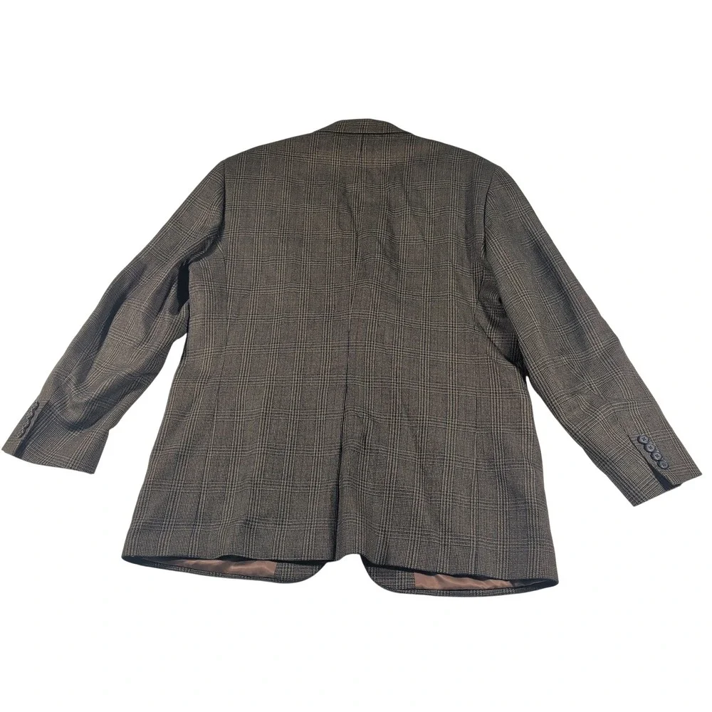 Lauren Ralph Lauren Sport Coat Mens 44L Brown Glen Plaid 100% Wool Blazer Jacket